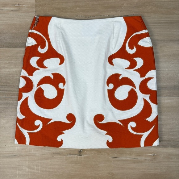 Anthropologie Vanessa Virginia Cream Pencil Skirt with Orange Appliques, Size 4 - Picture 3 of 8